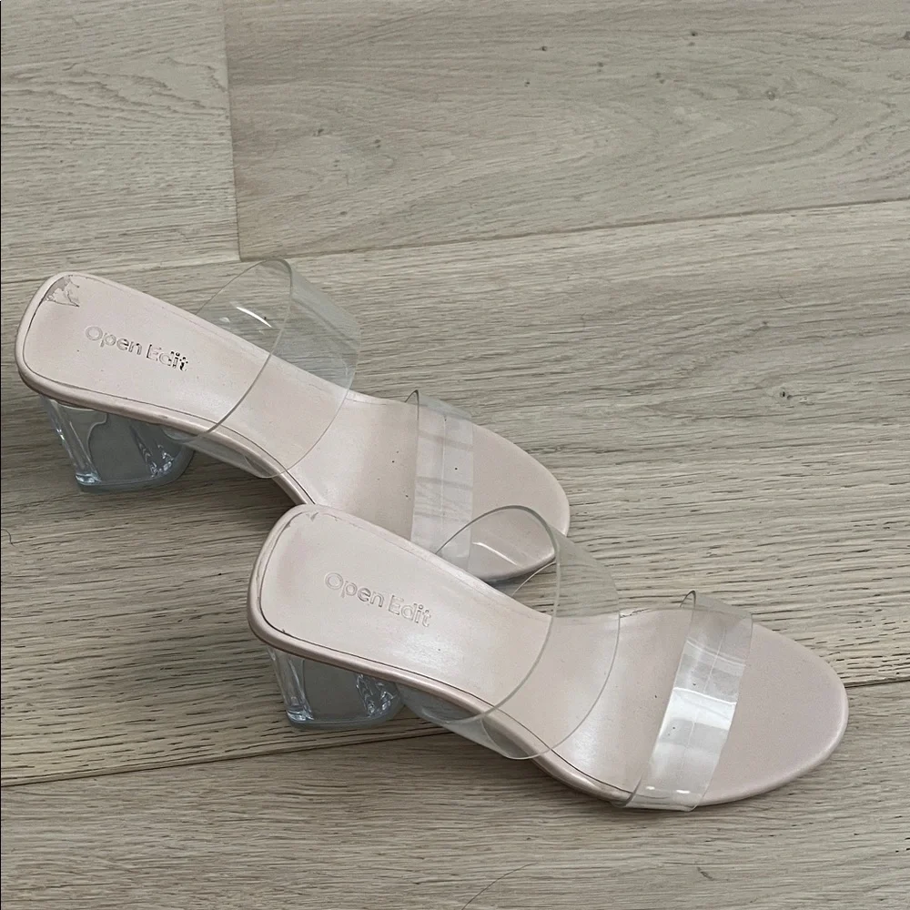 Open Edit Women's Transparent Strap Heels - Nude - Picture 1 of 7